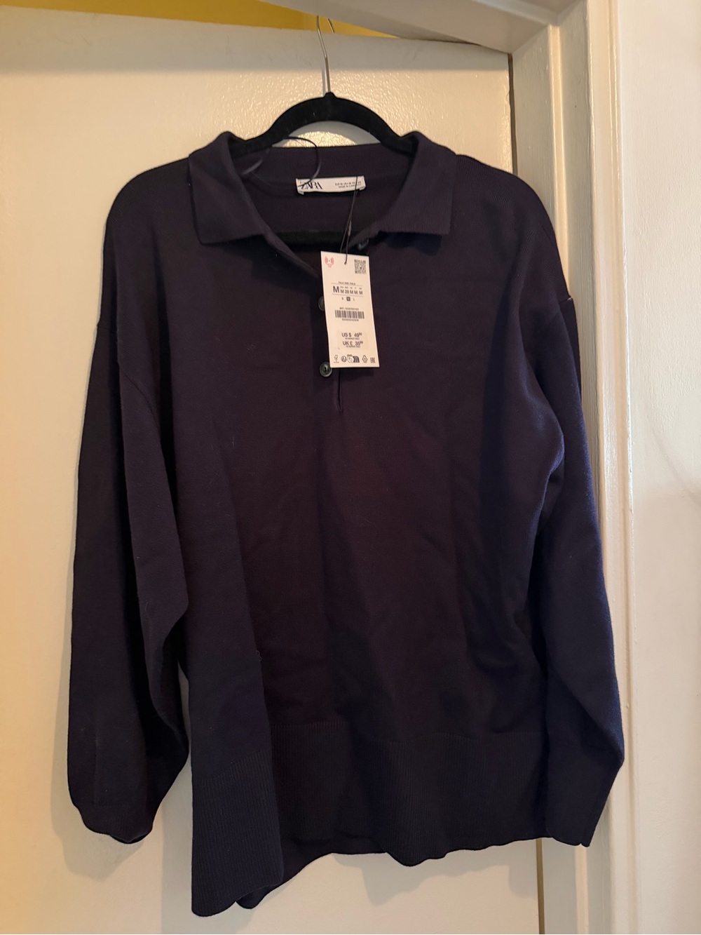 Zara Navy Blue Polo Collar Knit Sweater